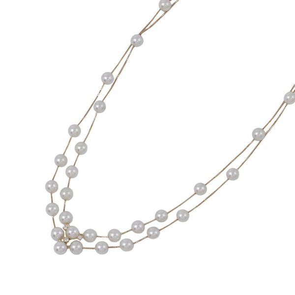 タサキ ネックレス ステーション ダイヤモンド 0.11ct あやこ真珠 K18YGイエローゴールド TASAKI 2連 ジュエリー