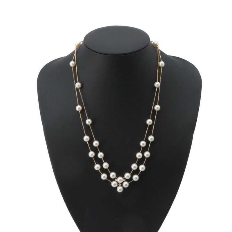 タサキ ネックレス ステーション ダイヤモンド 0.11ct あやこ真珠 K18YGイエローゴールド TASAKI 2連 ジュエリー