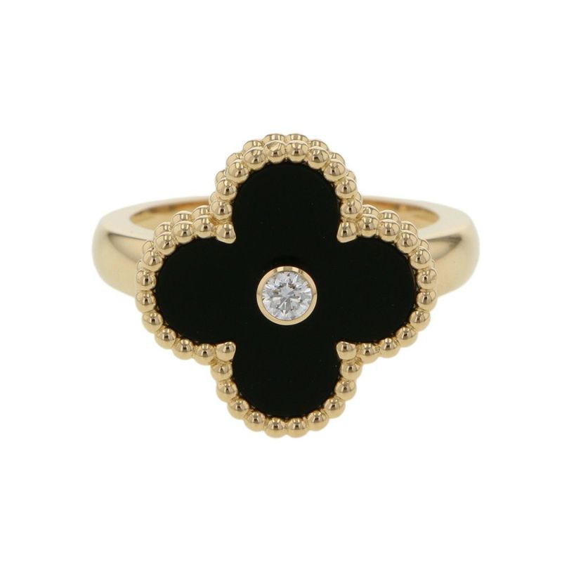 ヴァンクリーフ＆アーペル リング ヴィンテージアルハンブラ ダイヤ 0.06ct オニキス K18YG リングサイズ49 VCARA41000