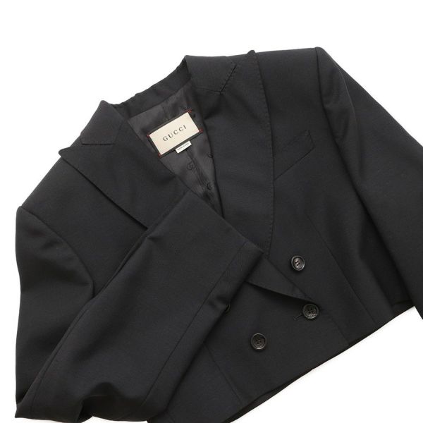 美品】グッチ 牛革 テーラードジャケット ロゴ釦 黒 イタリア製