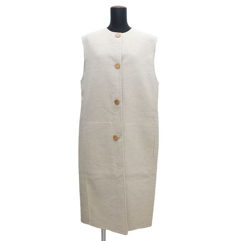 エルメス ロングジレ ウッドボタン ベスト カシミヤ レディースサイズ44 HERMES アパレル