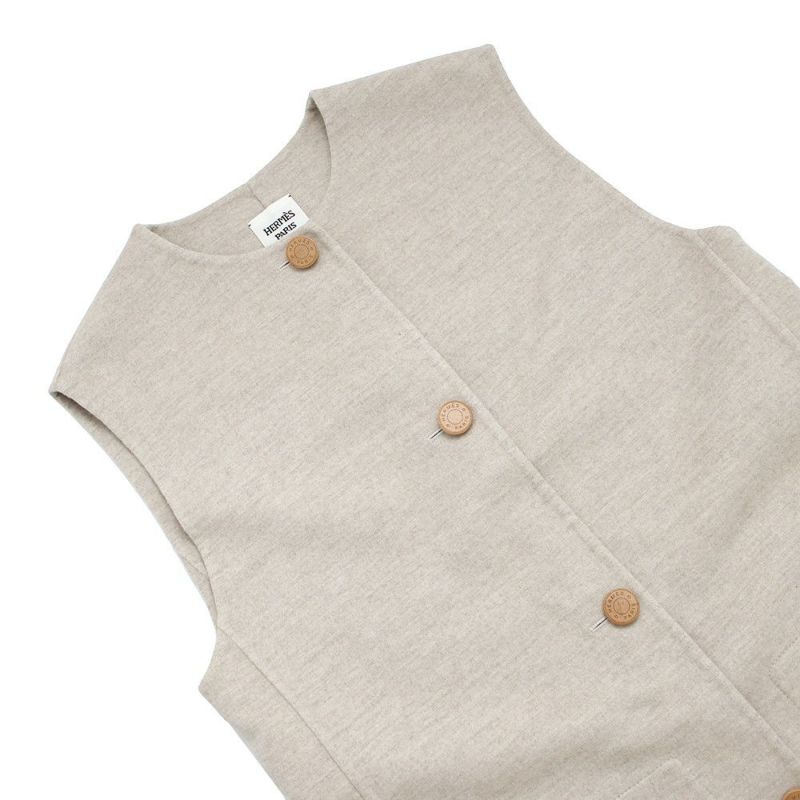 エルメス ロングジレ ウッドボタン ベスト カシミヤ レディースサイズ44 HERMES アパレル