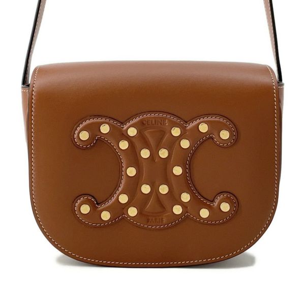 セリーヌ ショルダーバッグ キュイル トリオンフ フォルコ カーフレザー 198263DU9.04LU CELINE ブラウン