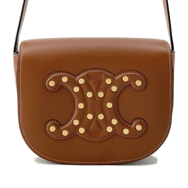 セリーヌ ショルダーバッグ キュイル トリオンフ フォルコ カーフレザー 198263DU9.04LU CELINE ブラウン