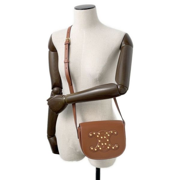 セリーヌ ショルダーバッグ キュイル トリオンフ フォルコ カーフレザー 198263DU9.04LU CELINE ブラウン