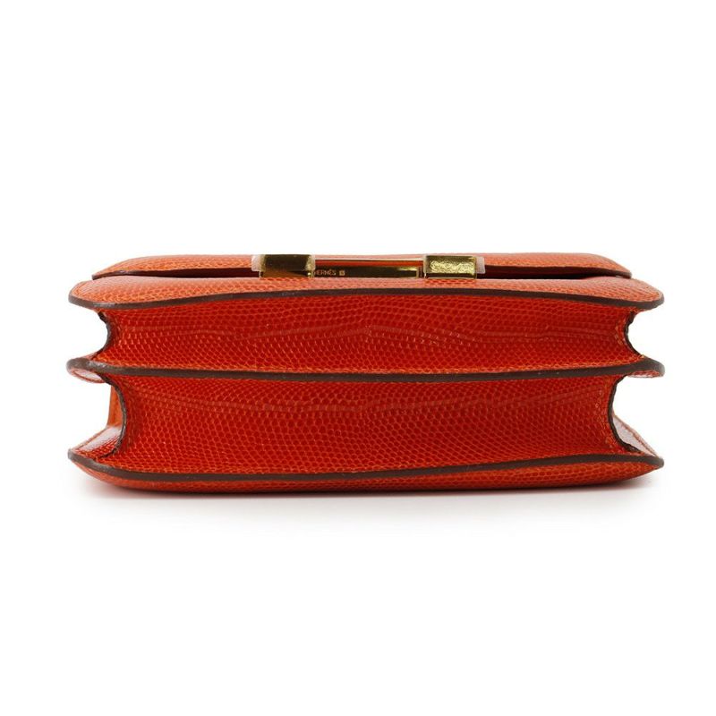エルメス ショルダーバッグ ミニ コンスタンス オレンジ/ゴールド金具 リザード □K刻印 HERMES Constance
