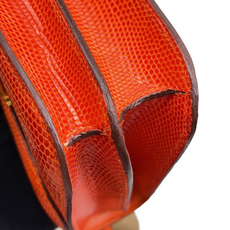 エルメス ショルダーバッグ ミニ コンスタンス オレンジ/ゴールド金具 リザード □K刻印 HERMES Constance