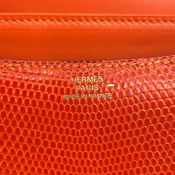 エルメス ショルダーバッグ ミニ コンスタンス オレンジ/ゴールド金具 リザード □K刻印 HERMES Constance