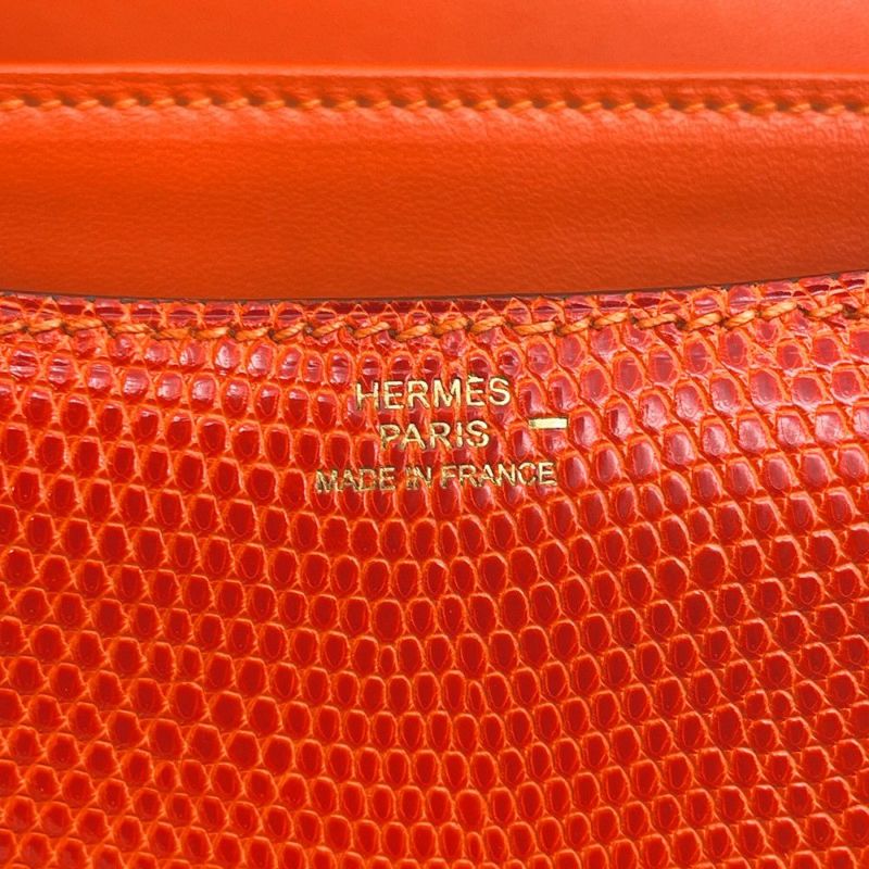 エルメス ショルダーバッグ ミニ コンスタンス オレンジ/ゴールド金具 リザード □K刻印 HERMES Constance