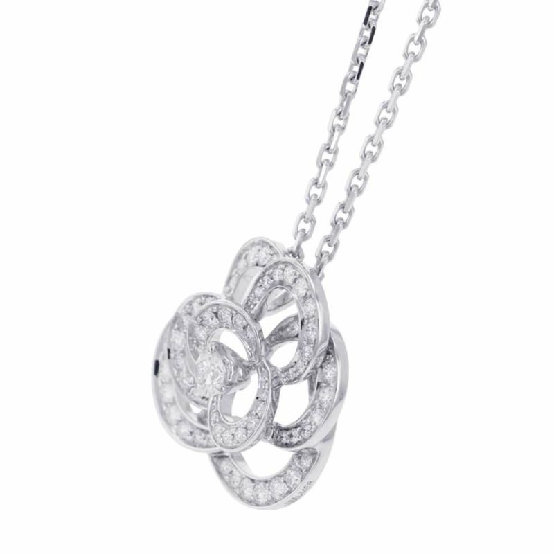 シャネル ネックレス カメリア コレクション ミディアム ダイヤモンド 64P 計約0.85ct K18WG J2580 ペンダント