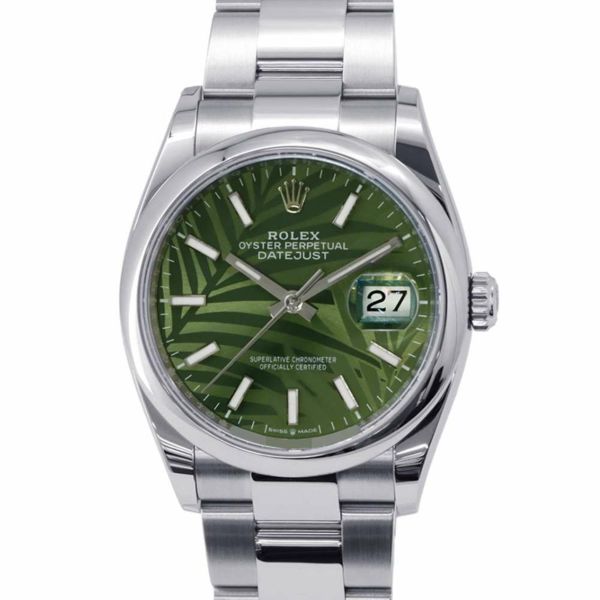 ロレックス デイトジャスト36 126200 ROLEX 腕時計 オリーブグリーンパームモチーフ文字盤