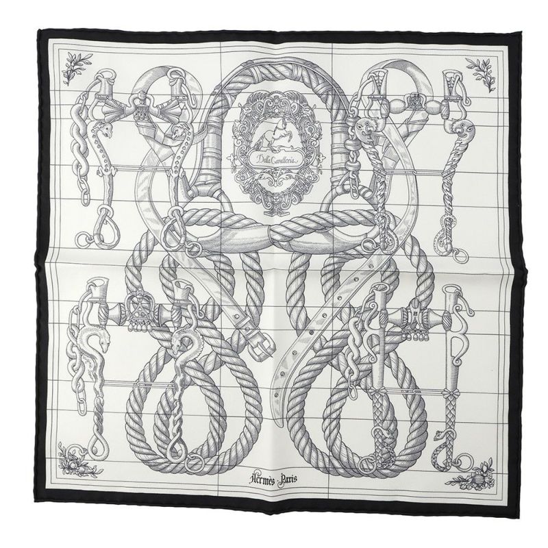 エルメス スカーフ カレ45 デラ カヴァレリア GAVROCHE DELLA CAVALLERIA SCARF シルク 黒 プチカレ