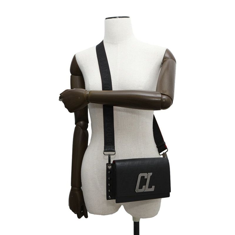 クリスチャン・ルブタン ショルダーバッグ ウォールストラップ モノグラム レザー スタッズ Christian Louboutin 黒