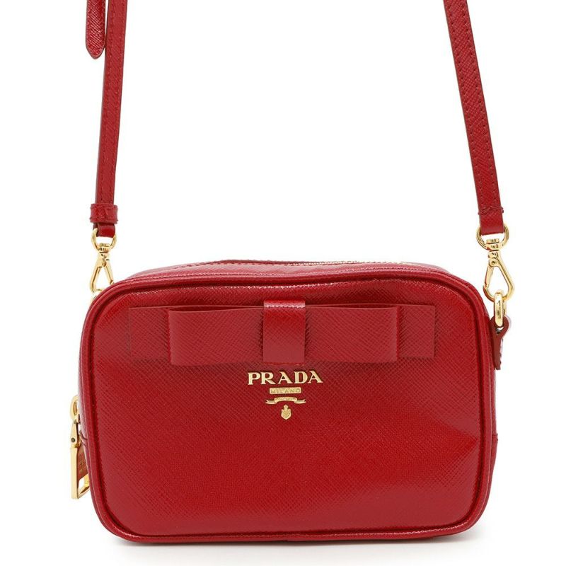 プラダ ショルダーバッグ ロゴ リボン レザー PRADA ポシェット バッグ