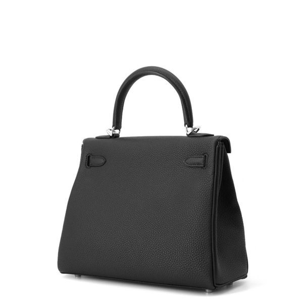 エルメス ハンドバッグ ケリー25 内縫い ブラック/シルバー金具 トゴ W刻印 HERMES Kelly 2wayバッグ 黒