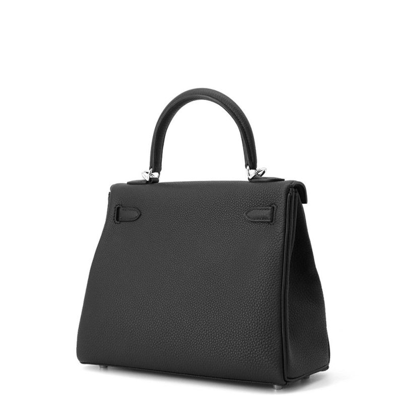 エルメス ハンドバッグ ケリー25 内縫い ブラック/シルバー金具 トゴ W刻印 HERMES Kelly 2wayバッグ 黒