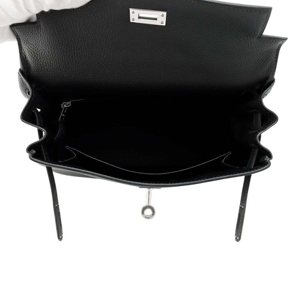 エルメス ハンドバッグ ケリー25 内縫い ブラック/シルバー金具 トゴ W刻印 HERMES Kelly 2wayバッグ 黒
