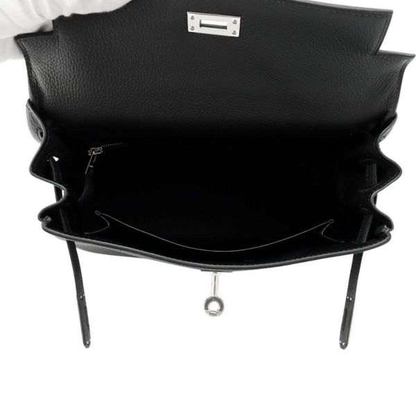 エルメス ハンドバッグ ケリー25 内縫い ブラック/シルバー金具 トゴ W刻印 HERMES Kelly 2wayバッグ 黒