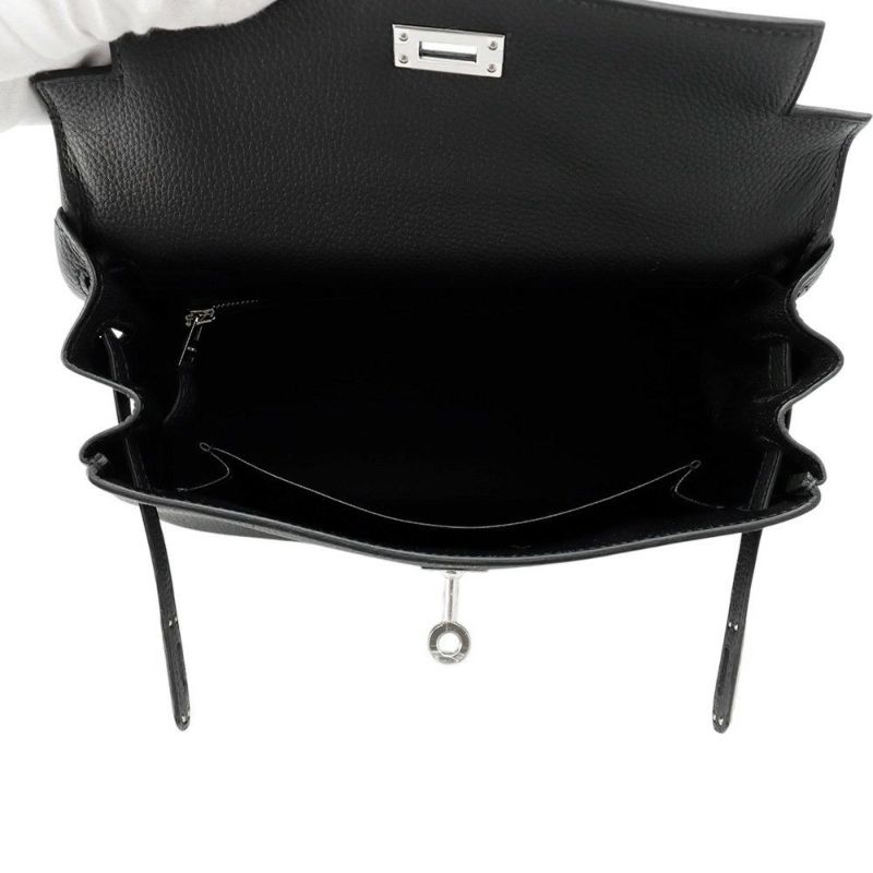 エルメス ハンドバッグ ケリー25 内縫い ブラック/シルバー金具 トゴ W刻印 HERMES Kelly 2wayバッグ 黒