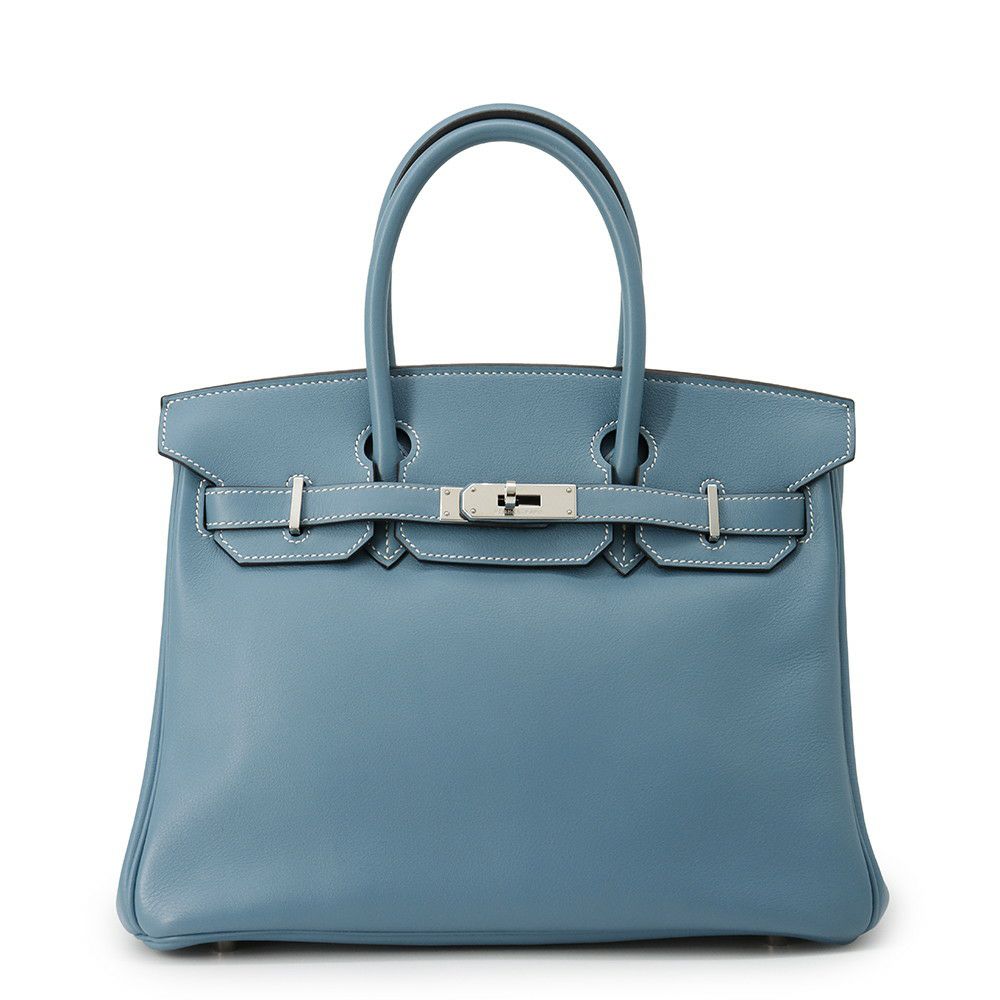 エルメス バーキン30 ブルージーン/シルバー金具 スイフト □L刻印 HERMES Birkin ハンドバッグ