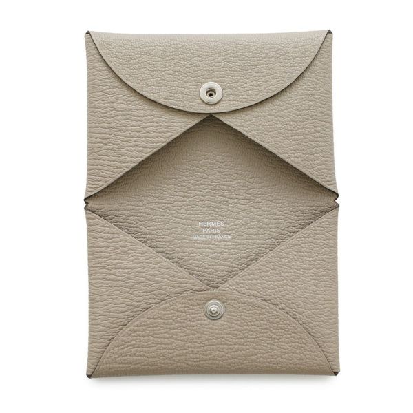 エルメス カードケース カルヴィ トゥルティエールグレー/シルバー金具 シェブルミゾル W刻印 HERMES 財布