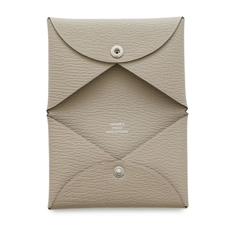 エルメス カードケース カルヴィ トゥルティエールグレー/シルバー金具 シェブルミゾル W刻印 HERMES 財布