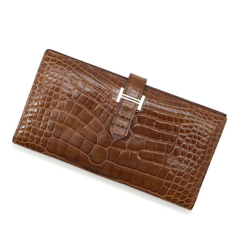 エルメス 長財布 ベアンスフレ ミール/ゴールド金具 アリゲーターシャイン X刻印 HERMES 財布