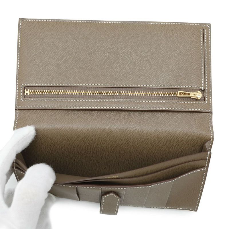 エルメス 長財布 ベアンスフレ エトゥープ/ゴールド金具 ヴォーマダム B刻印 HERMES 財布