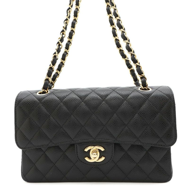 シャネル チェーンショルダーバッグ マトラッセ23 ココマーク ダブルチェーン キャビアスキン A01113 CHANEL 黒