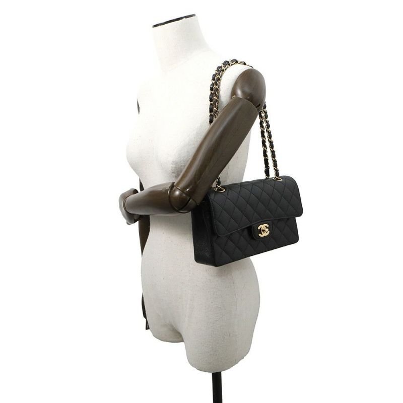シャネル チェーンショルダーバッグ マトラッセ23 ココマーク ダブルチェーン キャビアスキン A01113 CHANEL 黒