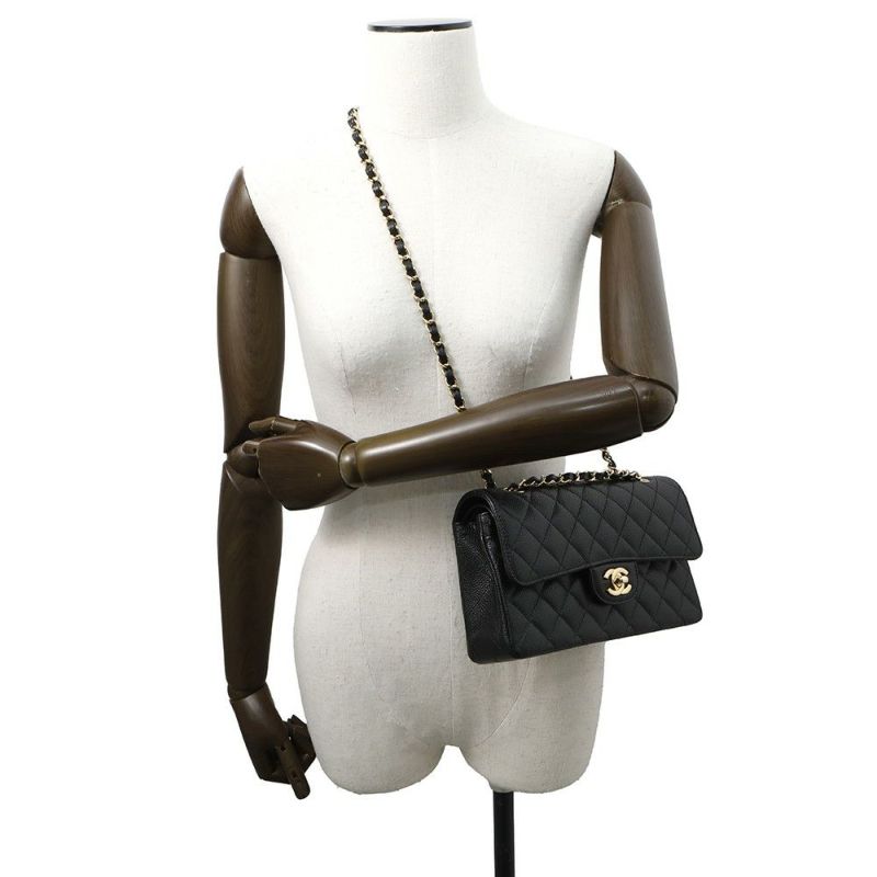 シャネル チェーンショルダーバッグ マトラッセ23 ココマーク ダブルチェーン キャビアスキン A01113 CHANEL 黒