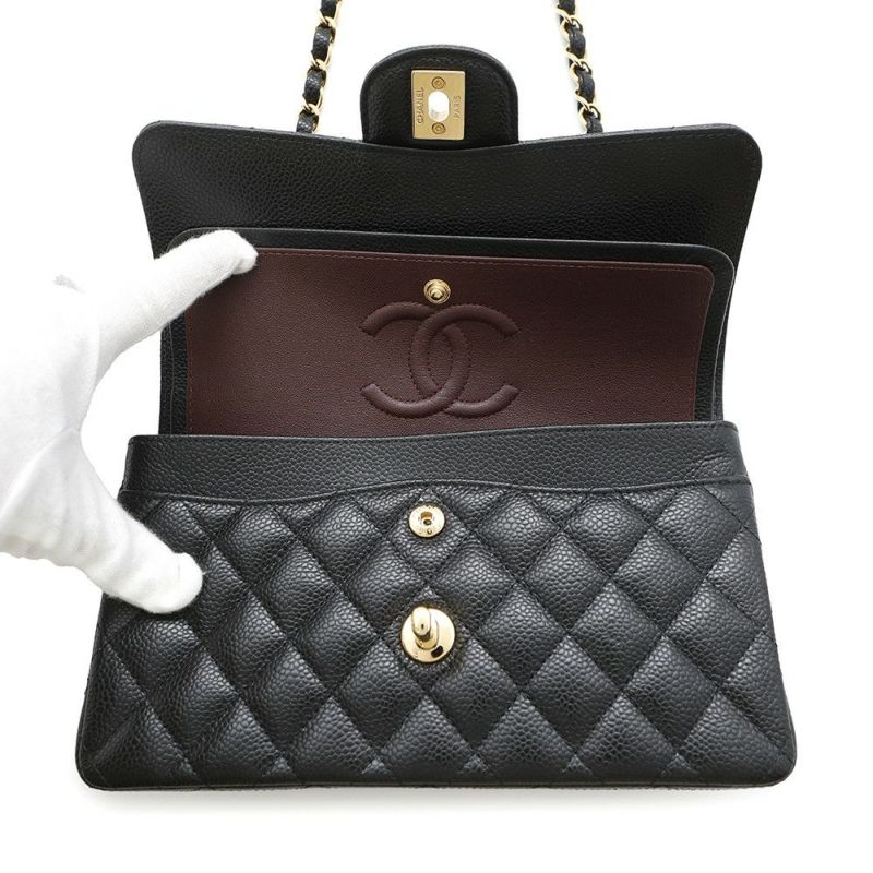 シャネル チェーンショルダーバッグ マトラッセ23 ココマーク ダブルチェーン キャビアスキン A01113 CHANEL 黒