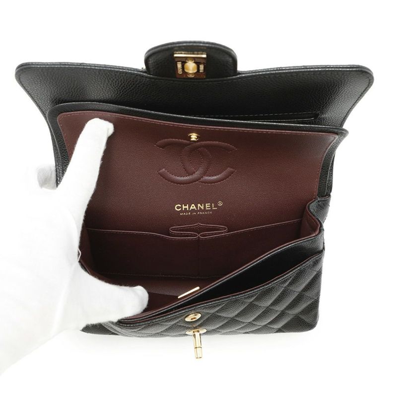 シャネル チェーンショルダーバッグ マトラッセ23 ココマーク ダブルチェーン キャビアスキン A01113 CHANEL 黒