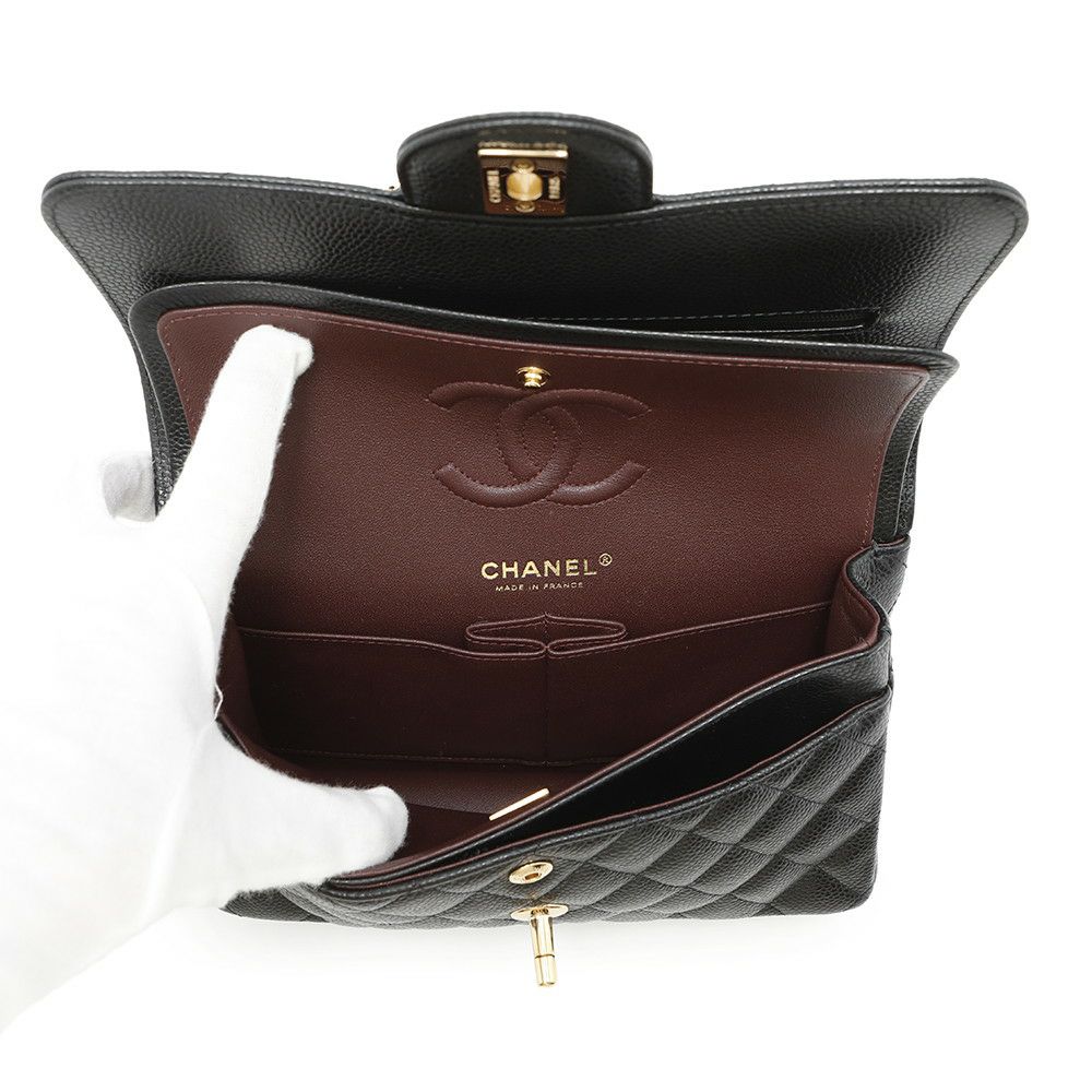 シャネル チェーンショルダーバッグ マトラッセ23 ココマーク ダブルチェーン キャビアスキン A01113 CHANEL 黒