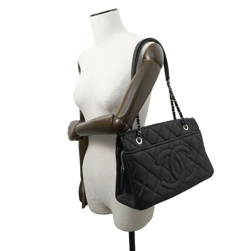 シャネル トートバッグ マトラッセ ココマーク ダブルチェーン キャビアスキン A67294 CHANEL ショルダーバッグ 黒