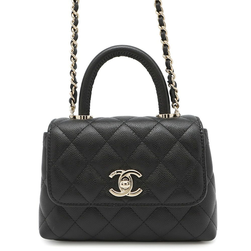 シャネル ハンドバッグ マトラッセ ココハンドル ミニミニ キャビアスキン AP4244 2wayチェーンショルダー 黒