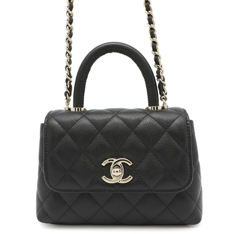 シャネル ハンドバッグ マトラッセ ココハンドル ミニミニ キャビアスキン AP4244 2wayチェーンショルダー 黒
