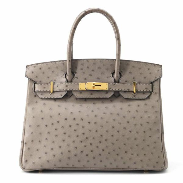 エルメス バーキン30 ムース/ゴールド金具 オーストリッチ □O刻印 HERMES Birkin ハンドバッグ