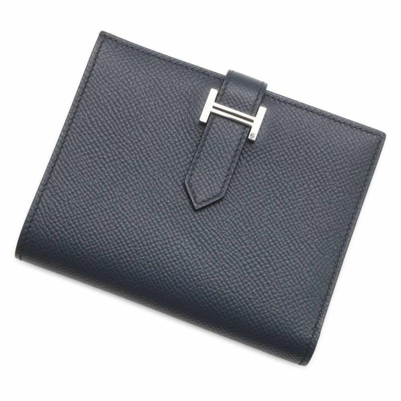 エルメス 二つ折り財布 ベアンコンパクト ブルーインディゴ/シルバー金具 ヴォーエプソン U刻印
