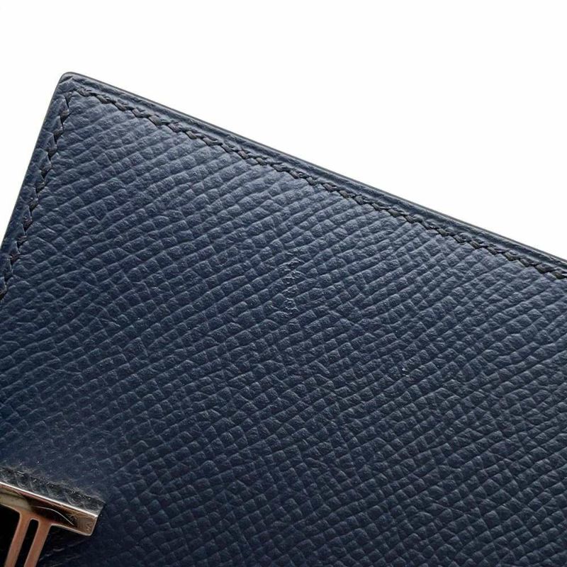 エルメス 二つ折り財布 ベアンコンパクト ブルーインディゴ/シルバー金具 ヴォーエプソン U刻印