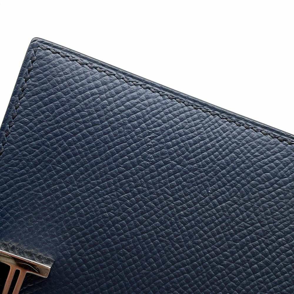 エルメス 二つ折り財布 ベアンコンパクト ブルーインディゴ/シルバー金具 ヴォーエプソン U刻印