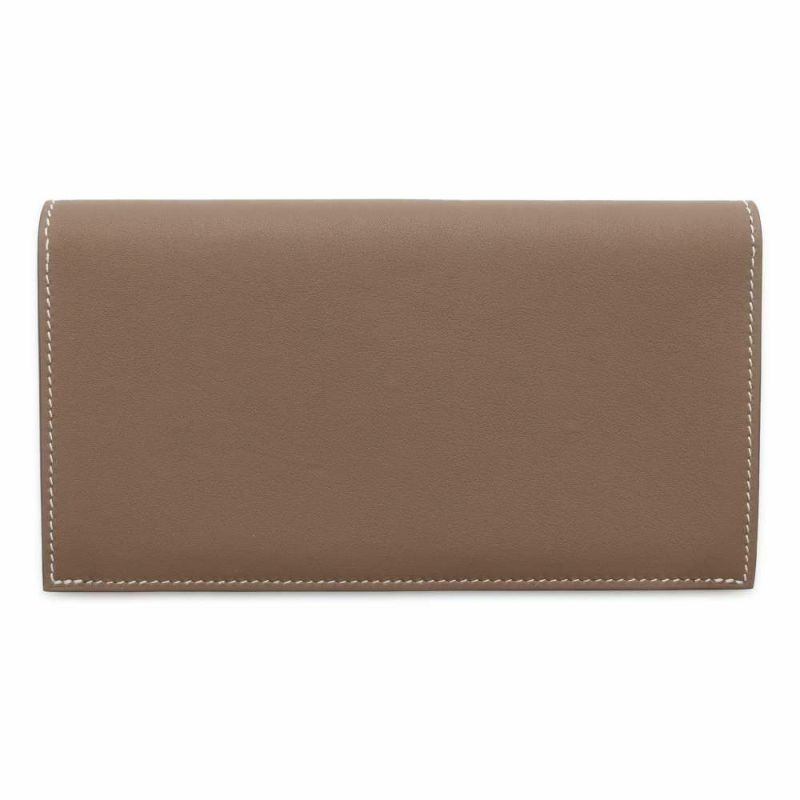エルメス 二つ折り長財布 シチズンツイル ロング エトゥープ/シルバー金具 スイフト B刻印 財布