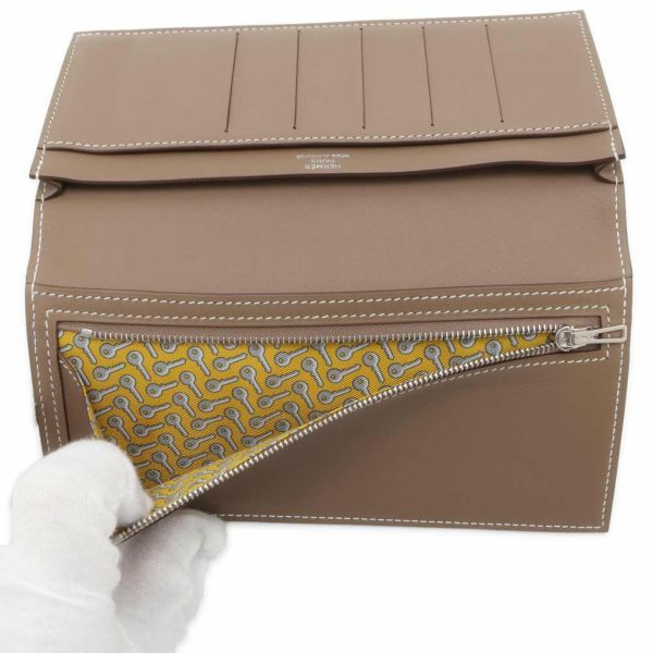 エルメス 二つ折り長財布 シチズンツイル ロング エトゥープ/シルバー