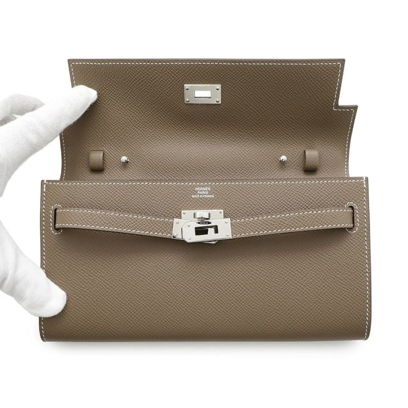 エルメス ケリーウォレット ロング トゥーゴー エトゥープ/シルバー金具 エプソン B刻印 財布