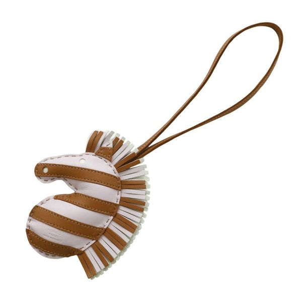 エルメス バッグチャーム ジージー・サバンナ モーヴペール/ゴールド/ヴェールフィズ ラムスキン U刻印 チャーム シマウマ