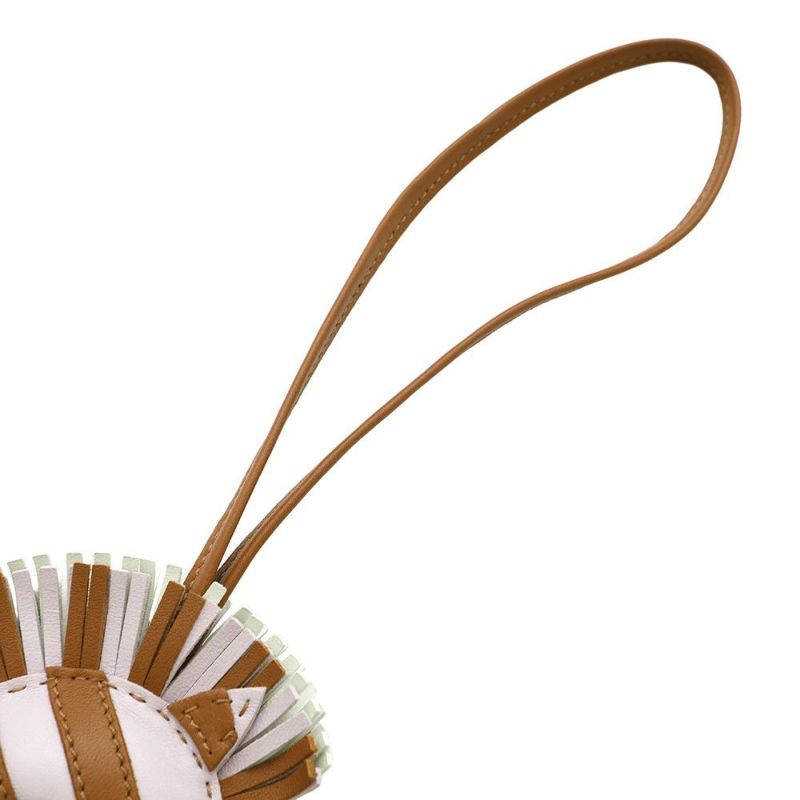 エルメス バッグチャーム ジージー・サバンナ モーヴペール/ゴールド/ヴェールフィズ ラムスキン U刻印 チャーム シマウマ