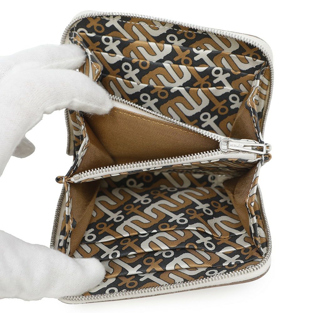 エルメス コインケース アザップコンパクト シルクイン クレ/シルバー金具 エプソン B刻印 HERMES