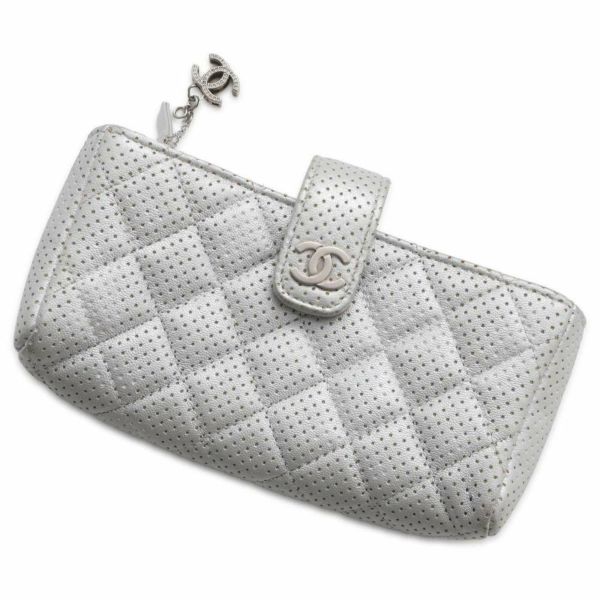 シャネル ポーチ マトラッセ ココマーク レザー CHANEL シルバー