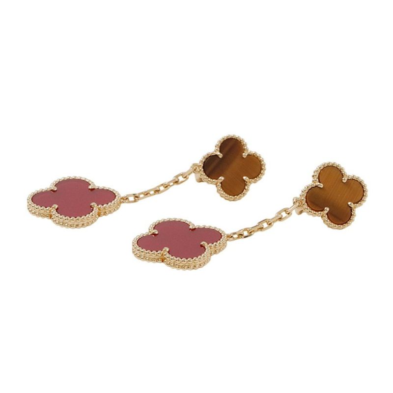 ヴァンクリ ピアス マジック アルハンブラ イヤリング 2モチーフ カーネリアン タイガーズアイ K18YG VCARN5JR00