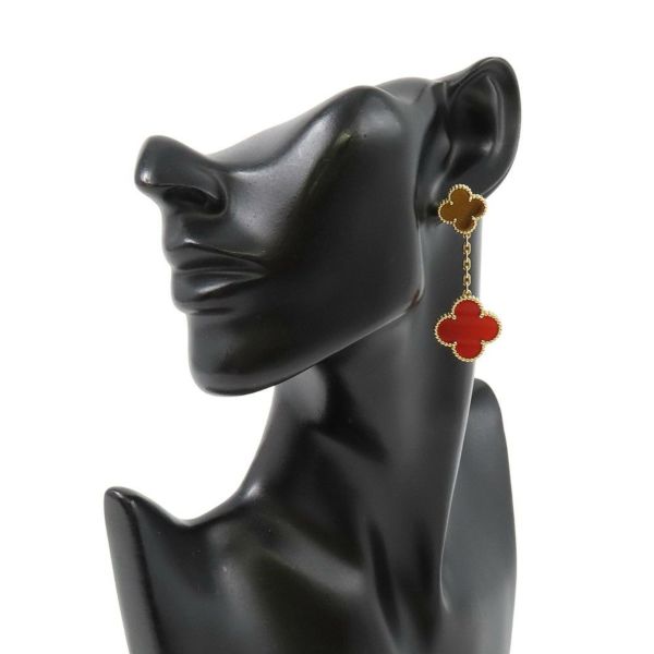 ヴァンクリ ピアス マジック アルハンブラ イヤリング 2モチーフ カーネリアン タイガーズアイ K18YG VCARN5JR00